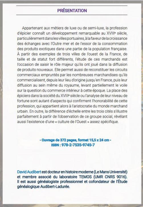 Livre epiciers de l ouest au xviiieme siecle